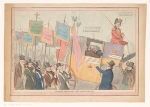 Caricatura sobre la política interna inglesa ¡Otra procesión ahora en curso! (título en el objeto) Ficha mensual de caricaturas No. 66. (título sobre objeto) de Robert Seymour (possibly)