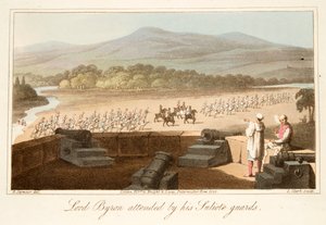 Lord Byron atendido por sus guardias Suliote, pub. 1825 de Robert Seymour