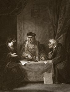 Enrique VII con Empson y Dudley, grabado por Worthington, ilustración de 