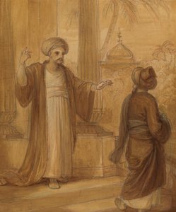 Ilustración para un romance oriental, posiblemente "Las mil y una noches", con dos figuras masculinas de pie. de Robert Smirke