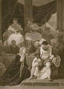 Juicio del matrimonio de Enrique VIII, grabado por T. Holloway, ilustración de 