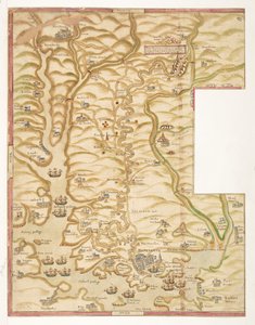 Un gráfico en color del puerto de Plymouth y del país hasta Tavistock; dibujado posiblemente por Robert Spry de Robert Spry