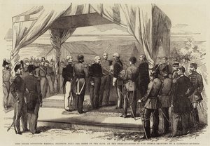 Lord Gough invistiendo al Mariscal Pelissier con la Orden del Baño, en el Cuartel General en Crimea de Robert Thomas Landells