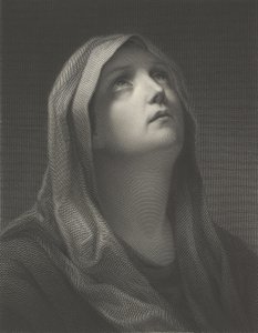 Cabeza de la Virgen mirando hacia arriba a la derecha, después de Reni, 1869 de Robert Trossin