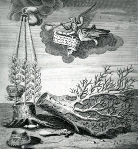 Impresión emblemática referente a la ejecución de Carlos I y la sucesión de los Estuardo, 1715 de Robert Vaughan