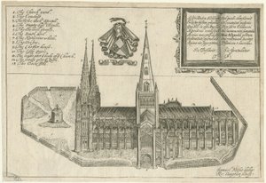 Catedral de Lichfield - Vista Sur: grabado en placa de cobre, s.f. [siglo XVII] de Robert Vaughan