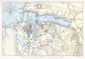 Mapa que muestra el Sitio de Sebastopol, Guerra de Crimea, 1854-1855, 1893