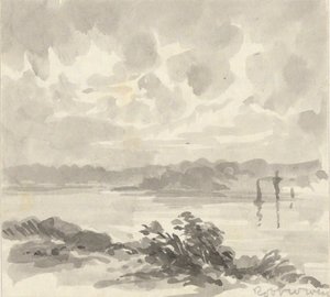 Paisaje - Vista de un lago y colinas de Robert Walter Weir