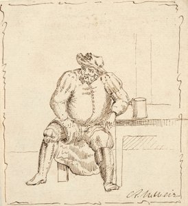 Boceto de hombre sentado con jarra, posiblemente Falstaff