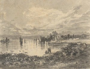 Vista del lago y las montañas con figuras de Robert Walter Weir