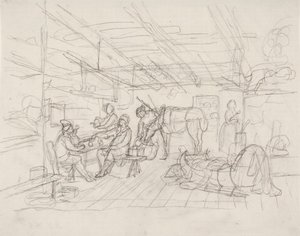 Boceto interior con un retrato del comerciante Julin de Robert Wilhelm Ekman