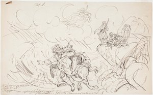 El tiroteo de Väinämöinen, boceto para una serie de dibujos sobre el Kalevala