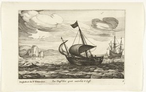 Dogger de dogboot Een Dogh-boot groot sobre 8 Last / Dogh-Boot de 8 Tonneaux (título sobre el objeto) Hollandse scheepstypen, 1627 (título de la serie) Varios barcos Don ton se sert dans les Provinces Unies / Iconos de varios barcos holandeses cuyo uso es  de Robert de Baudous (possibly)