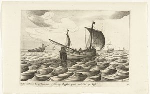 haringbuizen Haring Buyssen groot about 40 Last / Buche ou Flibot de 40 Tonneaux (título sobre el objeto) Hollandse scheepstypen, 1627 (título de la serie) Varios barcos Don ton se sert dans les Unies Provincias / Iconos de varios barcos holandeses cuyo us de Robert de Baudous (possibly)