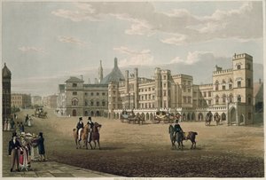 Vista de la Cámara de los Lores y los Comunes, desde Old Palace Yard, pub. 1821 por Colnaghi und Co. de Robert the Elder and Younger Havell