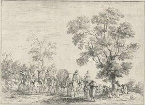 Vagón cubierto escoltado por jinetes de Robert van den Hoecke