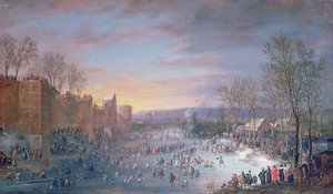 Patinaje sobre hielo en el Stadtgraben en Bruselas, 1649