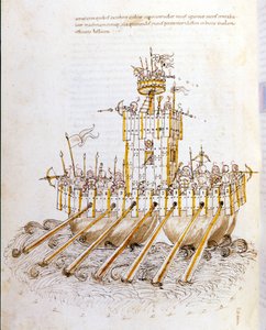 Arte de la guerra: estudio sobre las máquinas militares, modelo de buque de guerra acorazado. ilustración de 