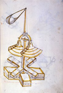 Arte de la guerra: estudio sobre las máquinas militares. una máquina lanzapiedras giratoria, ilustración tomada de 