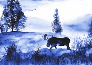 Un paisaje invernal con alces