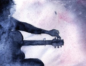 Guitarrista en acuarela azul de RodMacIver