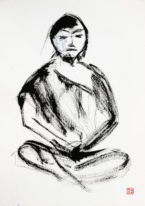 Dibujo a tinta de un meditador zen de RodMacIver