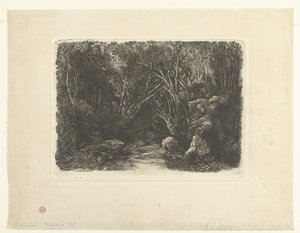 Paisaje forestal con un arroyo y árboles en voladizo
Le Ruisseau sous bois de Rodolphe Bresdin