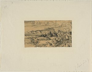 Catedral y pueblo en un lago de Rodolphe Bresdin