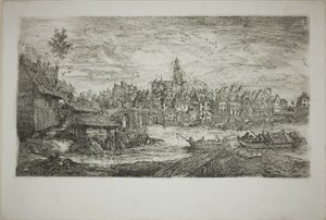 Ciudad con puente de piedra de Rodolphe Bresdin