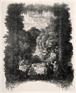 Primer frontispicio para Fábulas y Cuentos de Hadas por Thierry-Faletans, 1868 de Rodolphe Bresdin