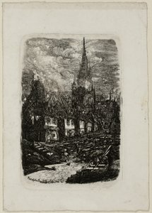 Puerto pesquero con campanario puntiagudo de Rodolphe Bresdin