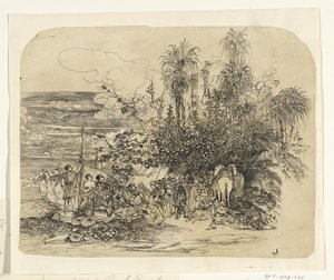 Paisaje con un grupo de orientales descansando con sus caballos y camellos de Rodolphe Bresdin