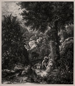 Descanso en la huida a Egipto con un burro ensillado, 1871 de Rodolphe Bresdin