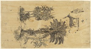 Hoja de estudio con palmeras en dos grupos de Rodolphe Bresdin