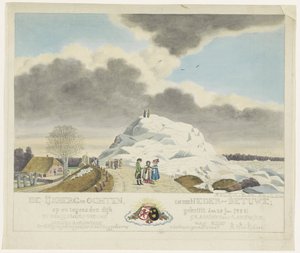 Iceberg en Ochten, 1789
Témpano de hielo en Ochten en el Neder-Betuwe; sobre y contra el dique empolvado el 24 de enero. 1789 (título en el objeto) de Roeland van Eynden