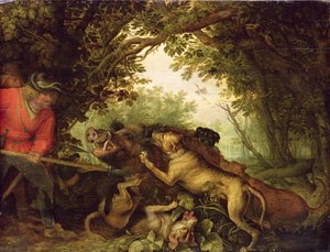 Caza del jabalí, 1611 de Roelandt Jacobsz. Savery