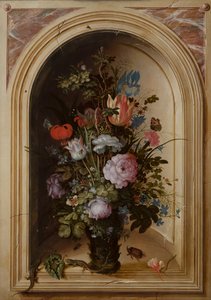 Jarrón de flores en un nicho de piedra, 1615