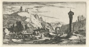 paisaje montañoso con columna Paisajes tiroleses (título de la serie) de Roelant Roghman