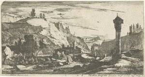 paisaje montañoso con columna Paisajes tiroleses (título de la serie) de Roelant Roghman