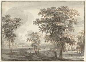 Paisaje boscoso con pastores cerca de un río de Roelant Roghman