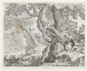 Pastor durmiente junto a un gran árbol de Roelant Savery