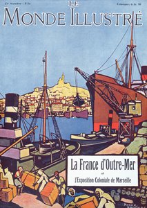 Portada de un número especial de "Le Monde Illustre" sobre la Exposición Internacional de Ultramar en Marsella en 1922 (litografía en color)