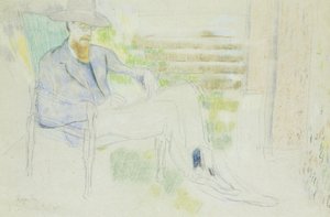 Lytton Strachey escribiendo en el jardín de Roger Eliot Fry