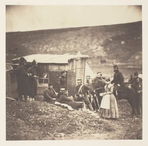 Campamento del 4.º Regimiento de la Guardia de Dragones, reunión festiva, franceses e ingleses de Roger Fenton