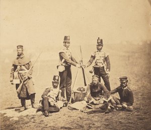 Infantería inglesa apilando fusiles de Roger Fenton