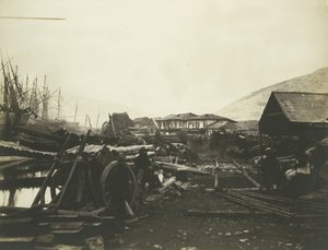 Lugar de desembarco, Almacenes del ferrocarril, Balaklava, 1855 de Roger Fenton