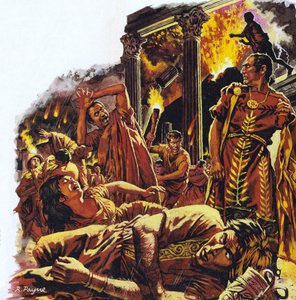 Pompeya durante la erupción del Vesubio (litografía en color)