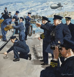 Winston Churchill (1874-1965) en escena naval (gouache sobre papel)