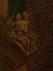 Detalle de San Lucas dibujando el retrato de la Virgen (óleo sobre tabla) de Rogier van der (after) Weyden