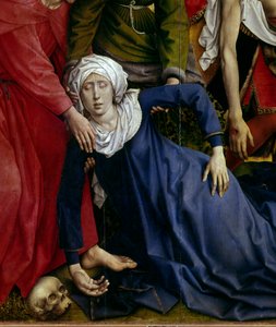 Deposición o descenso de la cruz. Detalle de la Virgen desmayada. Retablo de Rogier Van Der Weyden (1400-1464)